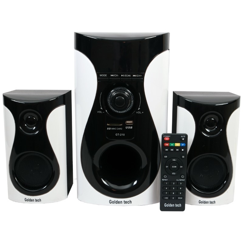 GoldenTech GT-210 Multimedia Speaker System 2.1 USB SD Card Reader Bluetooth and FM Radio Woofer black 10000w GT-210 1