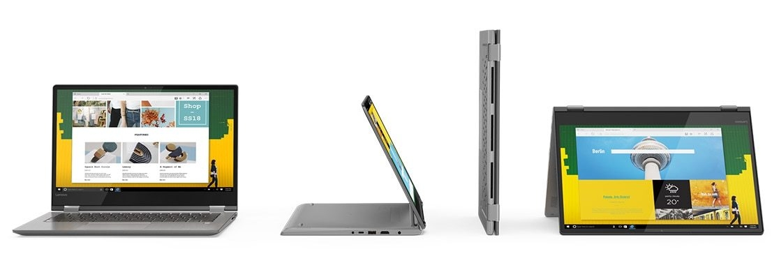 Lenovo Yoga 530 stylish 2-in-1 laptop, shown in all four modes from front