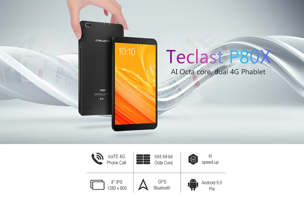 Teclast P80X 8.0 inch 4G Phablet Tablet Android 9.0 / Spreadtrum SC9863A 1.6GHz Octa Core CPU / 2GB RAM 16GB ROM / 2.0MP Camera